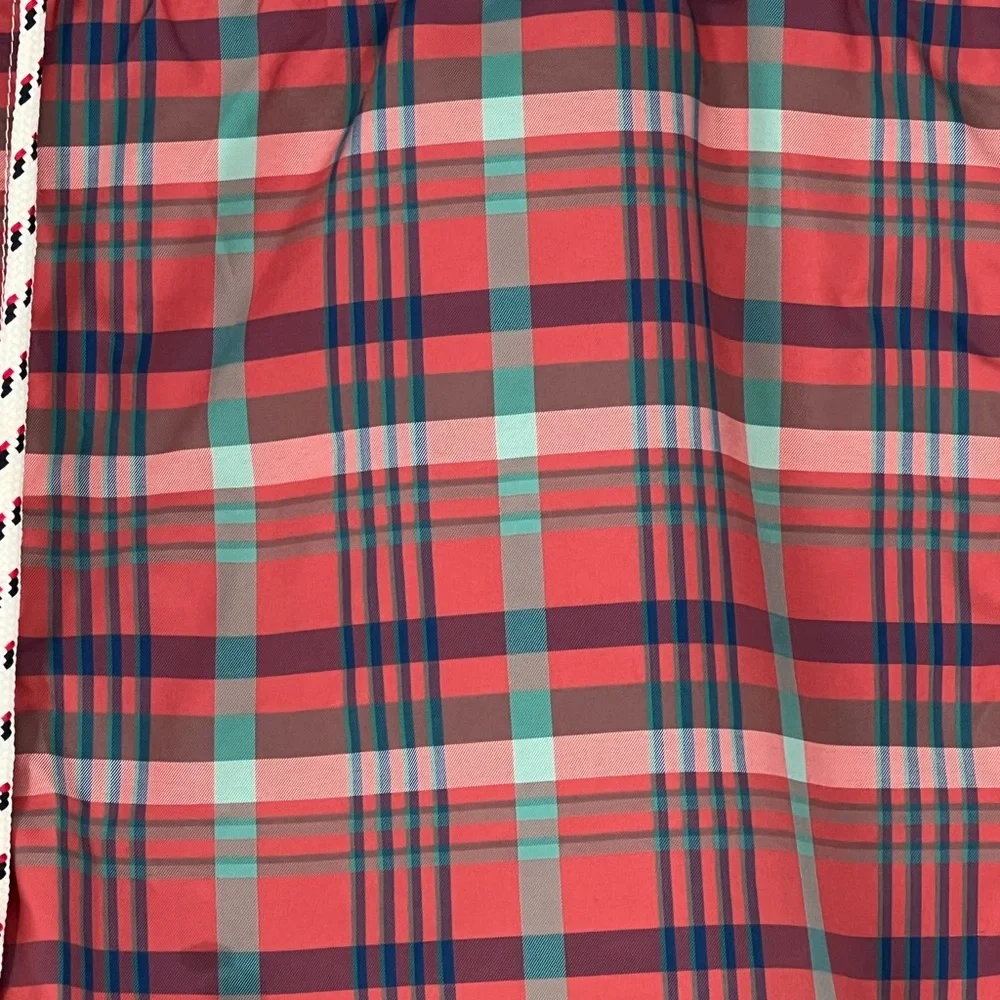 LAND’S END SWIM TRUNKS NWOT RED BLUE GREEN‎ PLAID, MESH LINER, DRAWSTRING WAIST